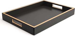 SANZIE Leather Tray Desktop Storage Organizer, Rectangle Valet Tray, Black