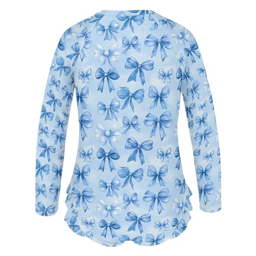 Blue Bows Girls Long Sleeve Rashguard Swimsuit UV Protection One-Piece Swimwear Bathing Suit B04048733