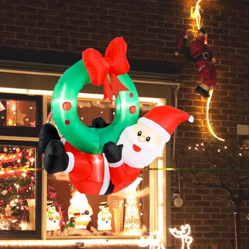 SOARS Aufblasbarer Weihnachtsmann mit Weihnachtskranz, Wetterfeste...
