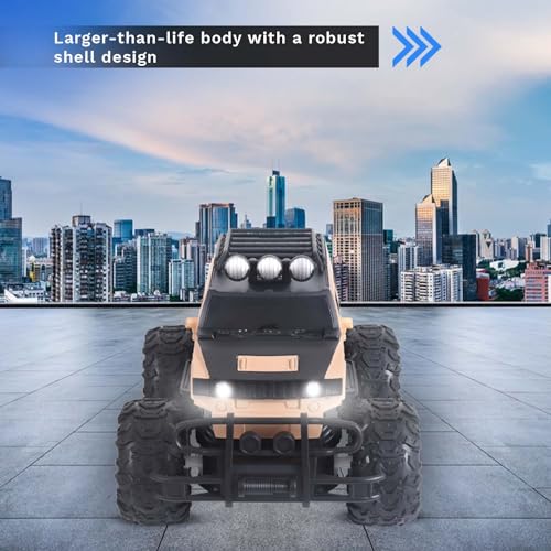 Image of popsugar Off Roader Rechargeable Remote Control Car | RC Car Monster Truck | 4 Headlight Modes | Lithium Battery | C-Type Charging | 2.4GHz Remote Controller | Made in India, Baige