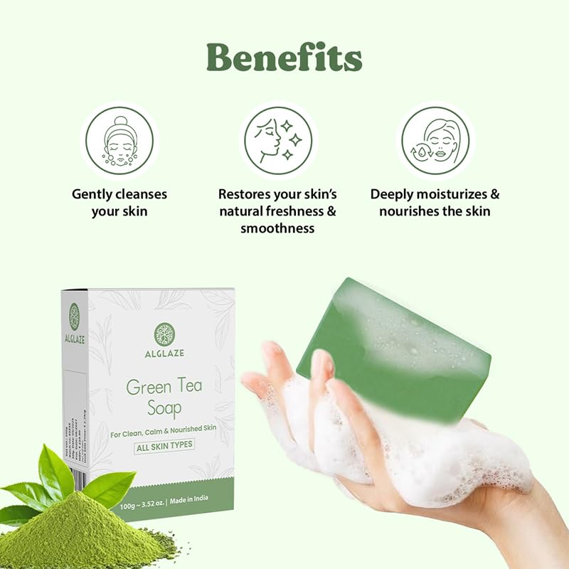 Image of Green Tea Soap With Shea Butter & Jojoba Oil | Cleanses, Calms & Nourishes | 100 g (Pack of 4)