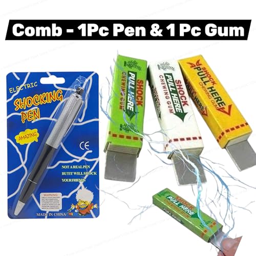 Image of SHAKTISM Electric Shocking Prank Toy - Funny Shock Gag for April Fool, Magic Trick Joke Toy, Novelty Gift for Friends, Party Trick Toy for Kids & Adults (Pen & Chewing Gum (Combo))