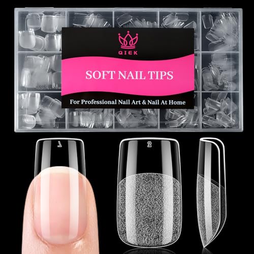 Image of Short Square Nail Tips, 510 Pcs Clear Half Matte, 15 Sizes | 510 PCS clear short square tips with half-matte full cover, pre-shaped for frequent salon or home use.