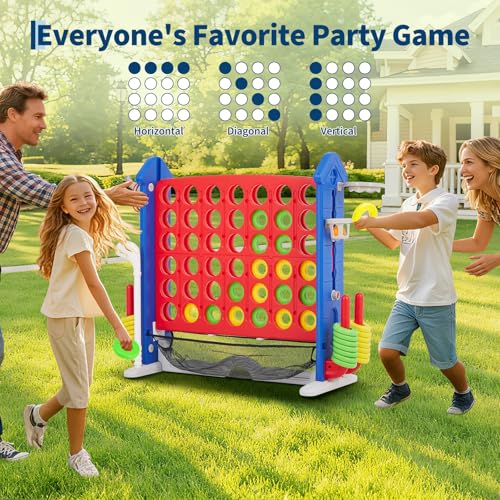 PeakPursuit Giant 4-in-a-Row Game Set for Kids & Adults, Backyard Outdoor Family Game with Adjustable Height, Golf Basketball Ring Toss, 42 Jumbo Rings, Easy Set Up, Carry Bag by PeakPursuit - Image 4