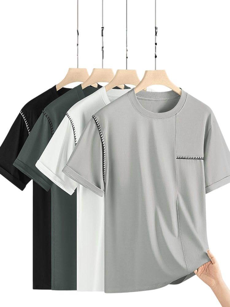 Męska koszulka z okrągłym dekoltem patchworkowa modalna koszulka z krótkim rękawem luźny krój do streetwear stroje podróżne na co dzień