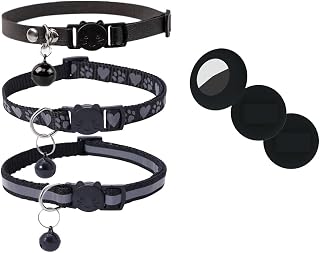 Airtag Cat Collar, 3Pcs Adjustable Reflective Refracting Cat Collar with Apple Air Tag Holder, 0.4 Inch Wide Lightweight Kitten Collar with Watch for Cats ( Take, Leather, Regular)