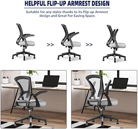 YONISEE Desk Chair - Ergonomic Office Chair with Flip-up Armrest & Lumbar Support & Adjustable Height, Modern Conference Executive Manager Work Chair (White)