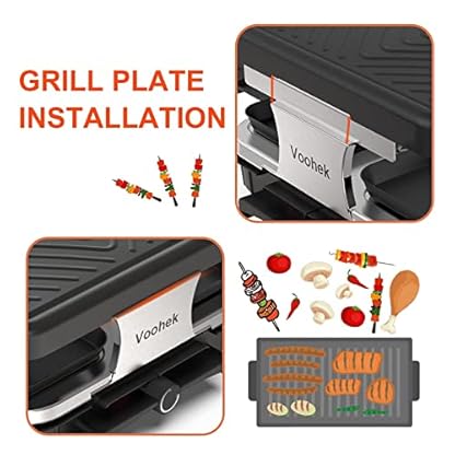 Raclette 8 Personen Raclette Grill Tischgrill Elektrisch 8 Pfännchen und Holzspatel Korean BBQ Grill Elektrogrill Antihaftbeschichteter Regulierbare Temperatur 1300 Watt, Schwarz – Bild 6