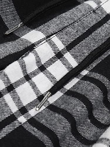Wdirara Men's Plaid Print Drawstring Waist Casual Carrot Jogger Pants Sweatpants Black And White S #TOP4