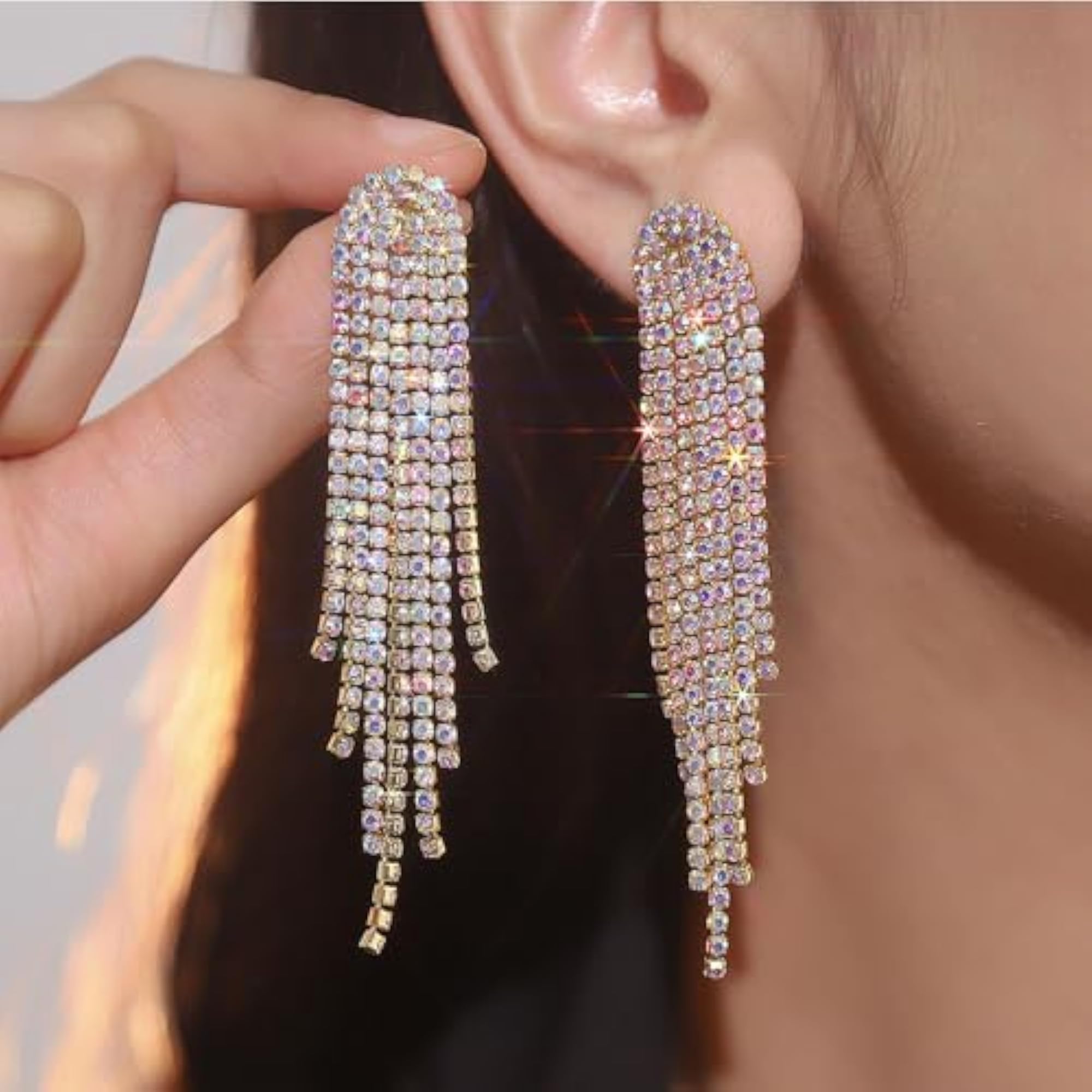 Women's Rhinestone Chandelier Dangle Earrings, Premium Design