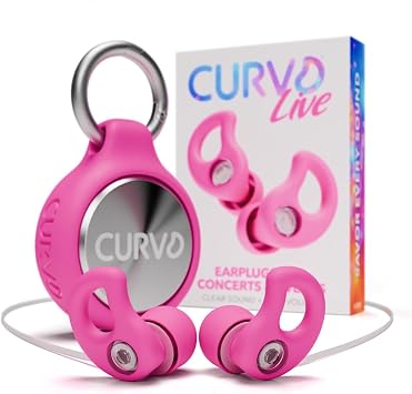 CURVD Live Stylish High-Fidelity Concert Earplugs for Live Events up to 14 dB Noise Reduction, 5 Tip Sizes & Carry Case Lanyard