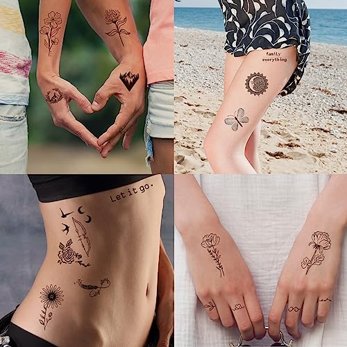 Jeefonna Realistic Temporary Tattoos, 100 Sheets 240+ Pcs Tiny Fake Tattoos, Include 40 Sheets Inspirational Words Tattoo, 60 Sheets Butterflies Owls Feathers Hills Trees Wild Floral Flower Temporary Tattoos Stickers For Women Adult Kids (Bigger Size) #TOP3