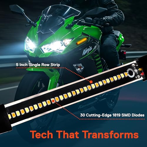 Image of TRUE MODS 2pc 5 inch LED Motorcycle Front Fork Switchback Cold White DRL Running & Amber Turn Signal Light Strip Kit [Waterproof] [Blinker] Flexible Self Adhesive Universal Surface Mount for UTV ATV Bike
