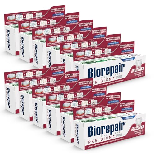 Biorepair, Dentifricio Peribioma, Pro Gengive+, 12 Confezioni da 75 ml, per un Normale Microbiota Orale, Previene Sanguinamento Gengivale e Protegge dalla Placca Gengivale