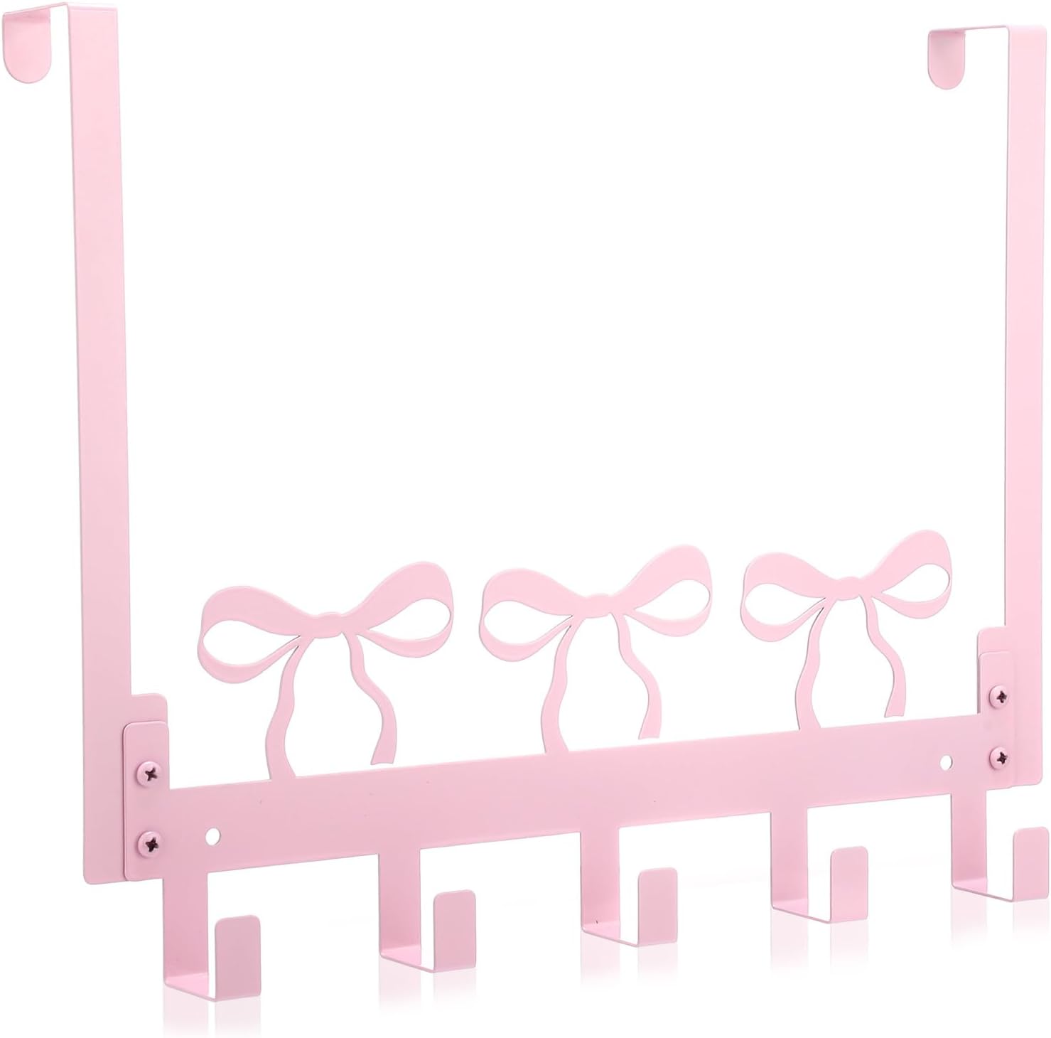 Kathfly Pink Bow Over the Door Hooks Coquette Bow Towel Hooks Heavy Duty Hanging Towel Rack Kawaii Room Decor, 5 Coat Hanger for Bedroom Bathroom Kitchen, Pink