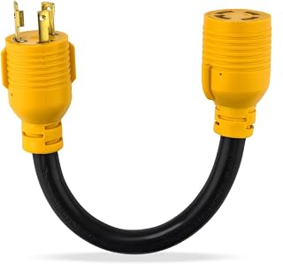 30 Amp Generator Transfer Switch Adapter Cord, NEMA L5-30P 3-Prong Twist-Lock Male to L14-30R 4-Prong Female, Heavy Duty STW 10 Gauge, ETL Listed, 1FT Generator Adapter Plug for House Inlet Box