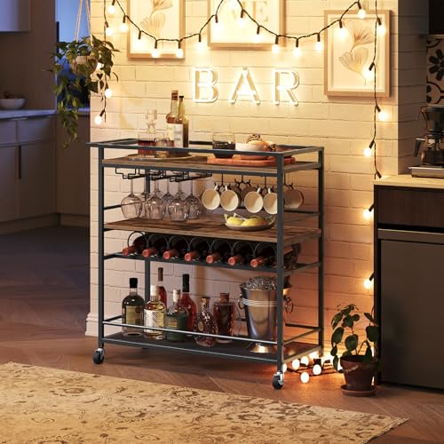 Barcartforhome3tierservingcartwithwheelsandhandle327barcartwithwineracksandglassholdersbeveragecartrollingwinecartforkitchenrusticbrownrchr11701  Urban Country Home Decor Bar cart for home 3 tier serving cart with wheels and handle 327 bar cart with wine racks and glass holders beverage cart rolling wine cart for kitchen rustic brown rchr11701  urban country home decor
