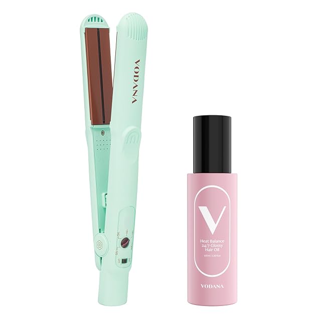 VODANA Professional Hair Irons Bundle Soft Bar Flat Iron 1 inch Mint Heat Balance 24 7 Glossy Hair