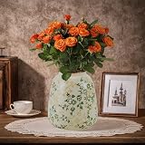 Green and Beige Handmade Flower Vase, Retro Ice Cracked Chinoiserie Vase,Rustic Ceramic Farmhouse Vases for Home Decor,Bookshelf, Dining Table, Coffee Table,Mantel, Wedding,Tuscan Decor (H-6.3 Inch)