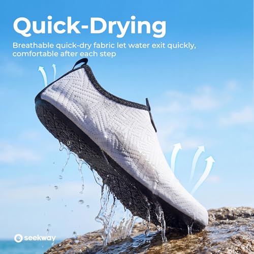 Image of SEEKWAY Water Shoes Quick-Dry Aqua Socks Barefoot Slip-on for Beach Pool Swim River Yoga Lake Surf Women Men Black SK001