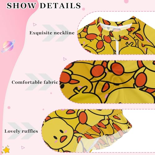 Girls Swimsuits Long Sleeve Bathing Suits Cartoon Duck UPF 50+ Sun Protection Swimwear 3-12 Years3