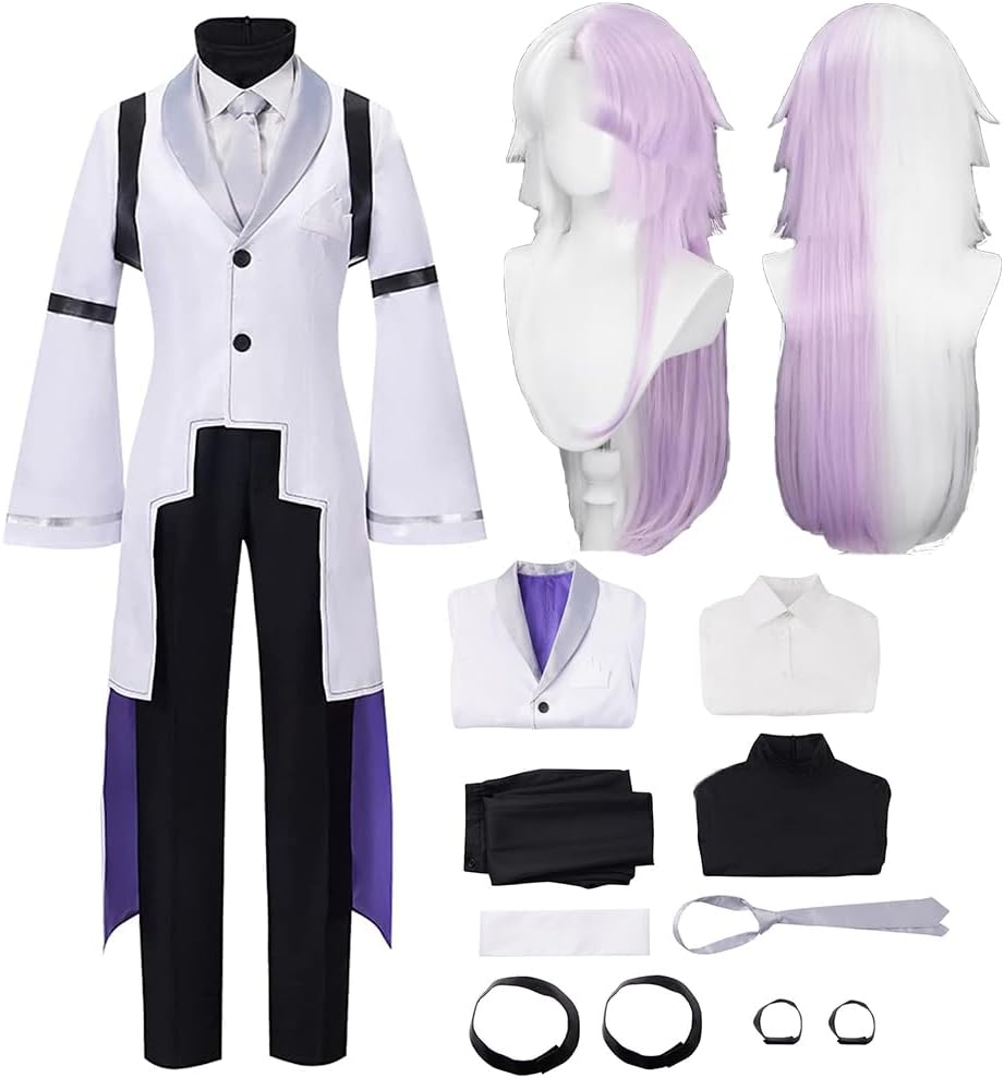 Sigma Cosplay Costume Outfit White With Wig Sigma Costume Uniform Chuya Nakahara Jacket Halloween