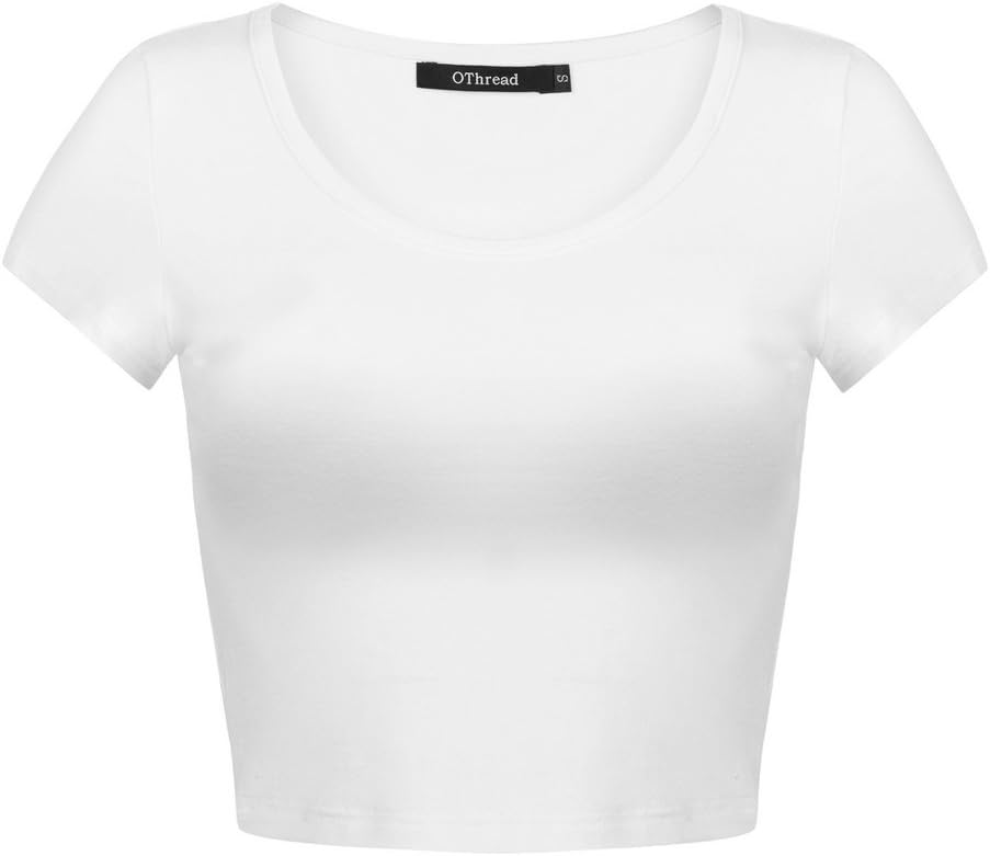 Women's Basic Crop Tops Stretchy Casual Scoop Neck Cap Sleeve Shirt