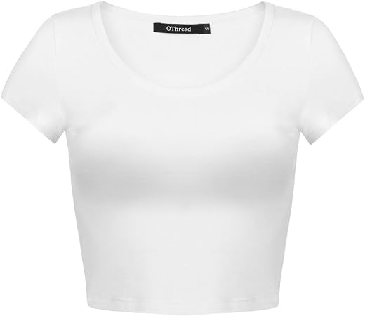 OThread & Co. Women's Basic Crop Tops Stretchy Casual Scoop Neck Cap Sleeve Shirt