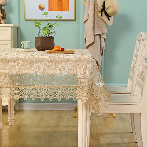 ZHUIDUSI Lace Embroidered Rectangle Tablecloth - Boho Table Cloth Rustic Fabric Retro Lace Tablecloth for Outdoor Picnic Dining Table for 6 Foot Tables 52x70 in, Gold, (R10971) by ZHUIDUSI - Image 5