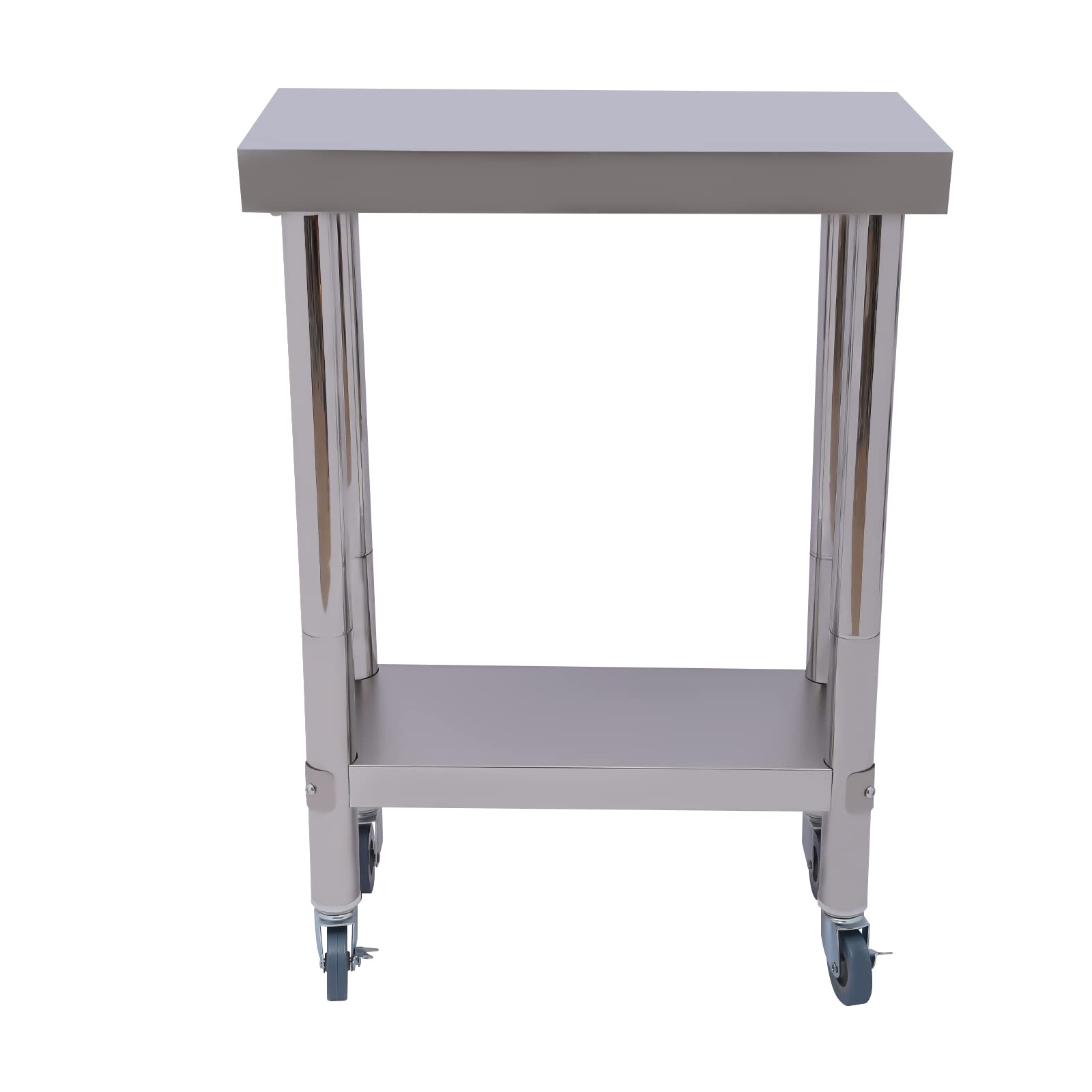 Tavolo da lavoro in acciaio inox, 60 x 45 x 85 cm, 2 ripiani, da cucina, per la preparazione degli alimenti, in acciaio inox, carrello da cucina con ruote, carrello stabile