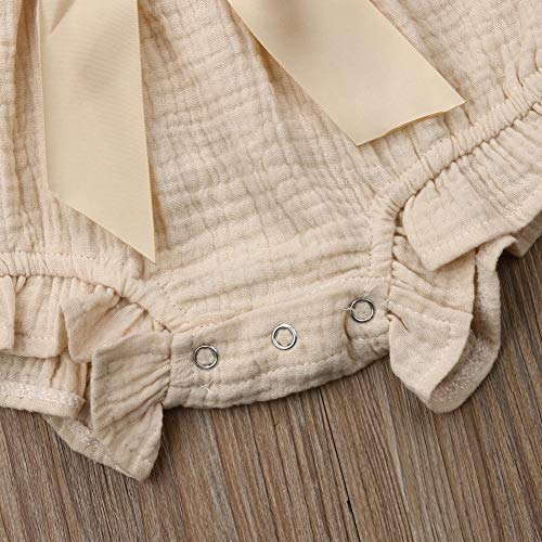 Newborn Baby Girl Rompers Lace Flutter Sleeve Bowknot Jumpsuit Bodysuit Princess Clothes (12-18 Months, Beige) #TOP5