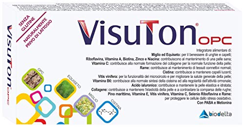 VisuTon®opc integratore alimentare di Vitis Vinifera, Luteina, Vitamine, Minerali, Amminoacidi, per capelli e unghie normali