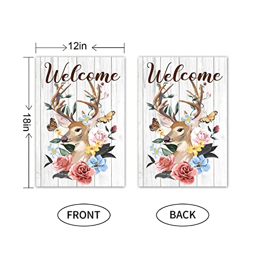 Wpctyq Deer Welcome Garden Flag Welcome Sign Garden Flag Flower Flag Deer Garden Flag Small Vertical Watercolor Deer Big Antlers Flowers And Butterfly On The Horns Yard Outdoor Decor Double Sided 12.5 X 18 Inch #TOP1