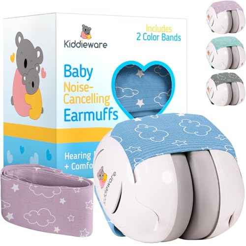 Kiddieware Blue Baby Noise Cancelling Headphones 0-24 Months - Soundproof Baby Ear Muffs for Ear Protection Helps Sleep