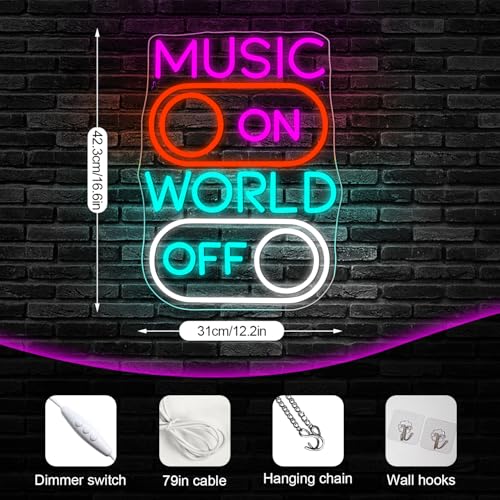 Image of Horseneon Music World Neon Sign LED Neon Lights for Wall Decor Neon Sign Light up Sign for Music Studio, Bar, Club, Party, or Home decor gift for sing lovers