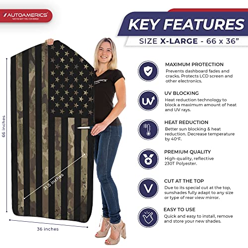 Autoamerics 1-Piece Windshield Sun Shade Dark Camo American Flag Usa Design - Foldable Car Front Window Sunshade For Most Sedans Suv Truck - Blocks Max Uv Rays And Keeps Your Vehicle Cool - X-Large #TOP1