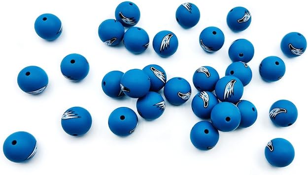 30pcs Silicone Printed Eagle Head Beads - 15mm Round Silicone Spacer Beads for Keychain, Bracelet & Necklace Making
