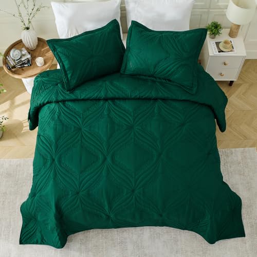Image of Kingnex Oversized King Bedspreads 128x120 Ultrasonic Quilted Forest Green | Extra Wide Coverlet for Tall Split King Adjustable Bed or Cal King Size, 3 Piece Include 1 Quilt, 2 King Size Pillowcases