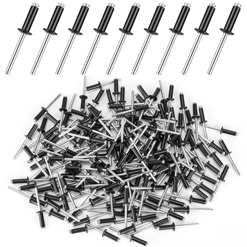 Kayqbonke Lot de 200 rivets aveugles en aluminium - 4,8 x 16 mm - Grande tête - Noir laqué - Pour bâtiments, bateaux, voitures et meubles