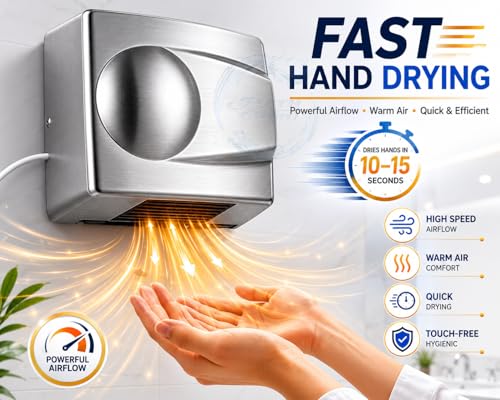 Image of BATH GURU 1500W Automatic Hand Dryer Wall Mounted - High-Speed Touch-Free Electric Hand Dryer, Warm Air, Durable Metal Body - Commercial Hand Dryers for Bathroom, Hotel, Office, Restaurant & Hospital