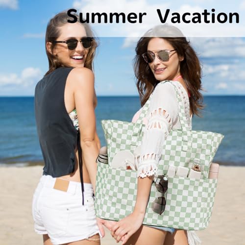 Image of LEDAOU Large Beach Bag Women Waterproof Sandproof Zipper Beach Tote Pool Bag for Swim Gym Grocery Travel with Wet Pocket