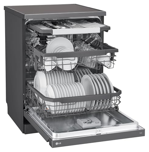 Image of LG 15 Place Settings with TrueSteam Technology Freestanding Dishwasher (DFB435FM, Matte Black, Auto Open Door, QuadWash, EasyRack Plus-Easy to load all types of utensils, Direct Drive Motor & Wi-Fi)