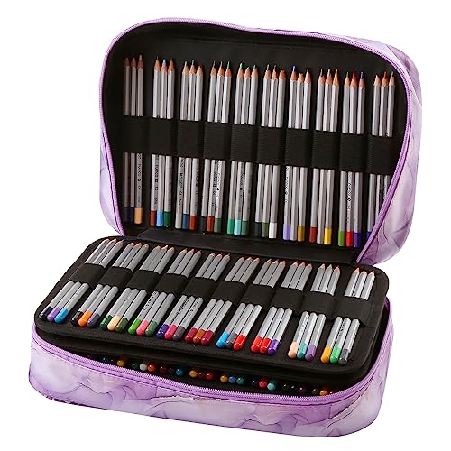 Image of Colored Pencil Case 100 Slots hold 300 pcs Pencils or 200 gel pens. Organizer Large Capacity with Handy Wrap Portable Multilayer Holder for Watercolor Pencils & Gel Pen Markers