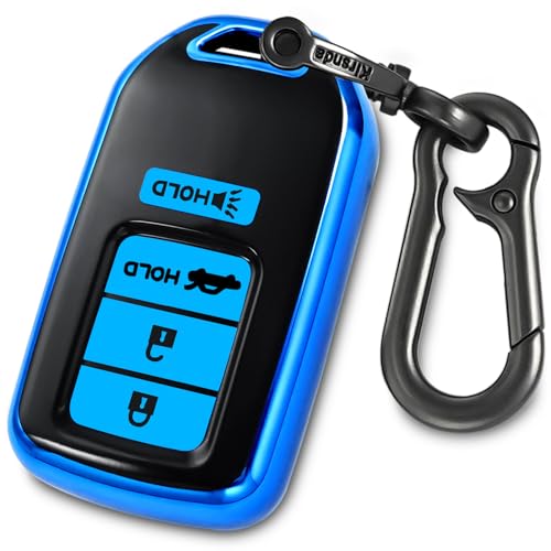 Kirsnda for Honda Key Fob Cover with keychian TPU Protection Key Case Compatible with Accord Civic Crosstour CR-V CR-Z for Insight Odyssey Ridgeline smart Remote Key(Blue 4 Button)
