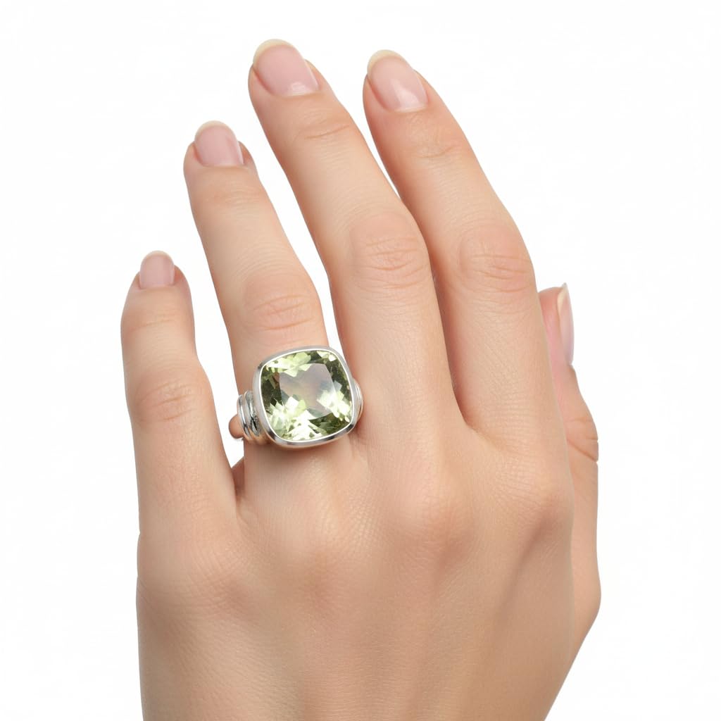 Anelli di Ametista Verde Reale in Argento Sterling con incastonatura a castone per Gioielli di Madreperla