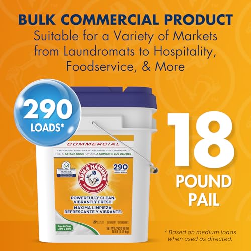 Image of Arm & Hammer Powder Laundry Detergent, Professional Soap for Washing Clothes, 290 Loads, Free and Clear, Bulk 18lb Pail