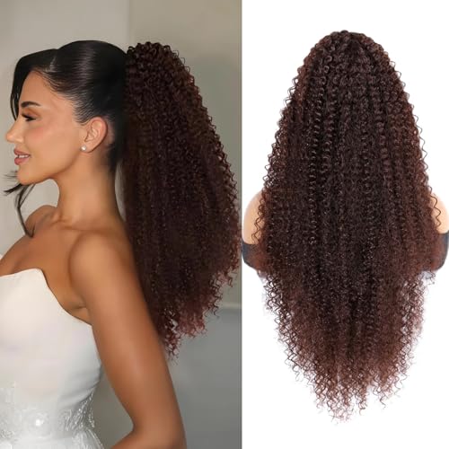 Drawstring Ponytail Extension for Women 28inch Afro Kinky Curly Ponytail Extension Synthetic Long Pony Tails Hair Extensions Hair Pieces for Daily Use (Brown, 28inch)