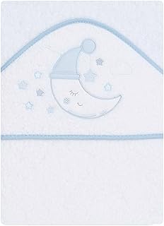 various Capa de Baño de Bebé con Capucha Rizo 100% Algodón,Medida 100 cm x 100 cm,Toalla de Bebé con Capucha niños pequeños Suave y Absorbente con un Diseño Luna Color Blanco/Azul