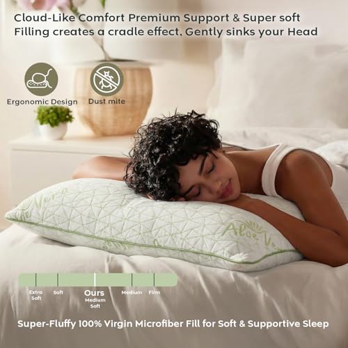 Image of AYKA Premium Aloevera Microfibre Pillow for Sleeping, Set of 4 | 17x27 Inch Hotel Luxury Bed Pillows | 100% Virgin Fiber Fill, Soft & Fluffy | Neck Support for Side, Back & Stomach Sleepers