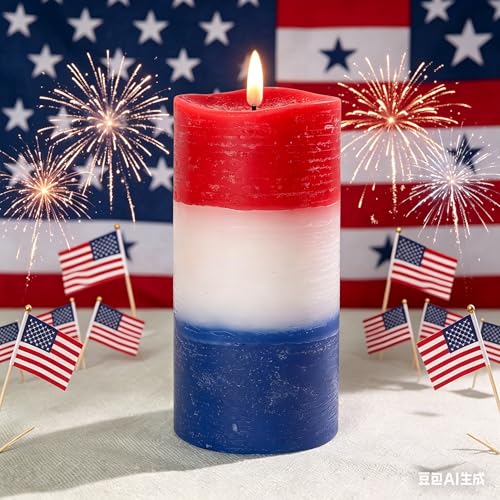 4th of July Patriotic Flameless Candles Red White Blue Real Wax Pillar Candle Battery Operated LED Flickering Candle with Remote & Timer for 250th Anniversary Independence Day Home Party Decor